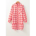 thumbnail image 3 of Women's Pink Oversized Plaid Puff Sleeve Shirt Dress with Round Hem - [ZhiHiMeRi] | (US 12-14)L, 3 of 11