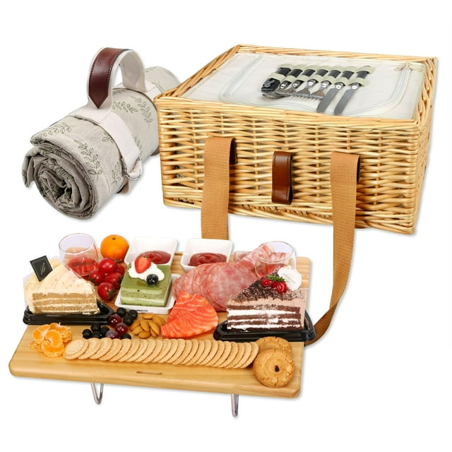 Cesta de picnic Hap Tim de mimbre para 2 personas con mesa plegable y nevera portátil
