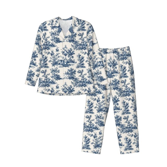 Balery Vintage Floral 1 Pijama para Hombre de Dos Piezas con Manga Larga, Conjunto de Dormir y Descanso Suave con Bolsillos-Medium