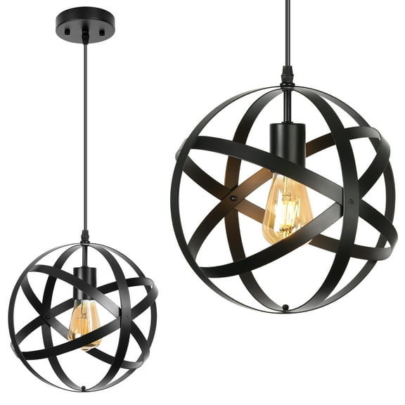 Farmhouse Rustic Chandelier Retro Black Spherical Chandelier Industrial Style Chandelier, Dining Room, Living Room, Bedroom, Study