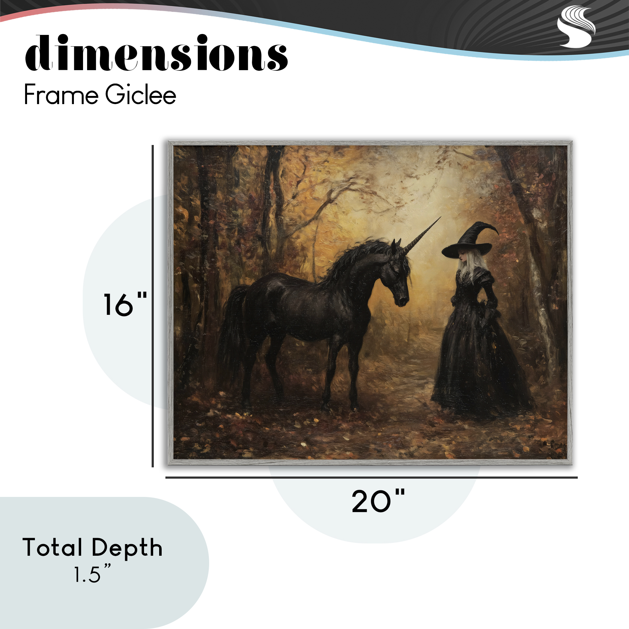 Witch & Black Unicorn Gray Framed Giclee Art, design by Arlington Prints