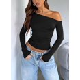 thumbnail image 6 of Scacto Women's Long Sleeve Off The Shoulder Tops Going Out Crop Tops Casual Y2K Slim Fit T-Shirts, 6 of 6