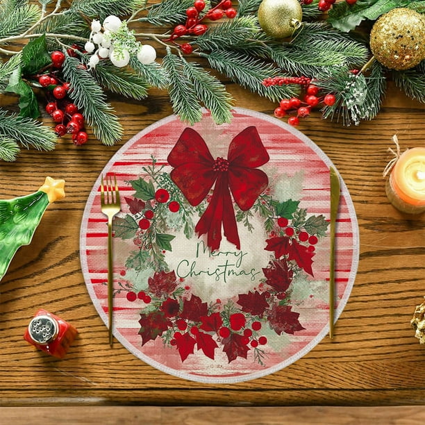 Manteles individuales de lino, adornos navideños, mantel individual navideño de 35 x 35 cm, mantel de invierno con aislamiento térmico y resistente a la suciedad, apto para fiestas, cocinas, restauran