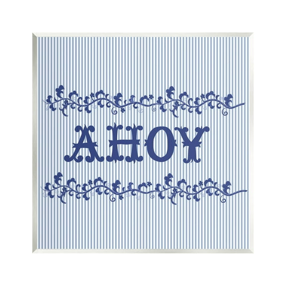 Stupell Industries Ahoy on Blue Stripes Botanical & Floral Painting Unframed Art Print Wall Art, 12 x 12