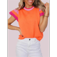 thumbnail image 4 of Suéter Ligero de Punto Holgado con Cuello Redondo Informal de Corta de Verano para Mujer. Color Naranja XL, 4 of 7