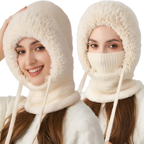 TELOLY 3 in 1 Beanie Hat for Women, Beanie Mask, and Scarf in One, Cold Resistant Hats, Windproof Warm Snow Cap, 3 in 1 Hat for Women
