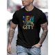 thumbnail image 1 of Camiseta con estampado creativo de "Nueva York", estilo urbano informal, elástica, de cuello redondo, para hombre, ideal para verano., 1 of 5