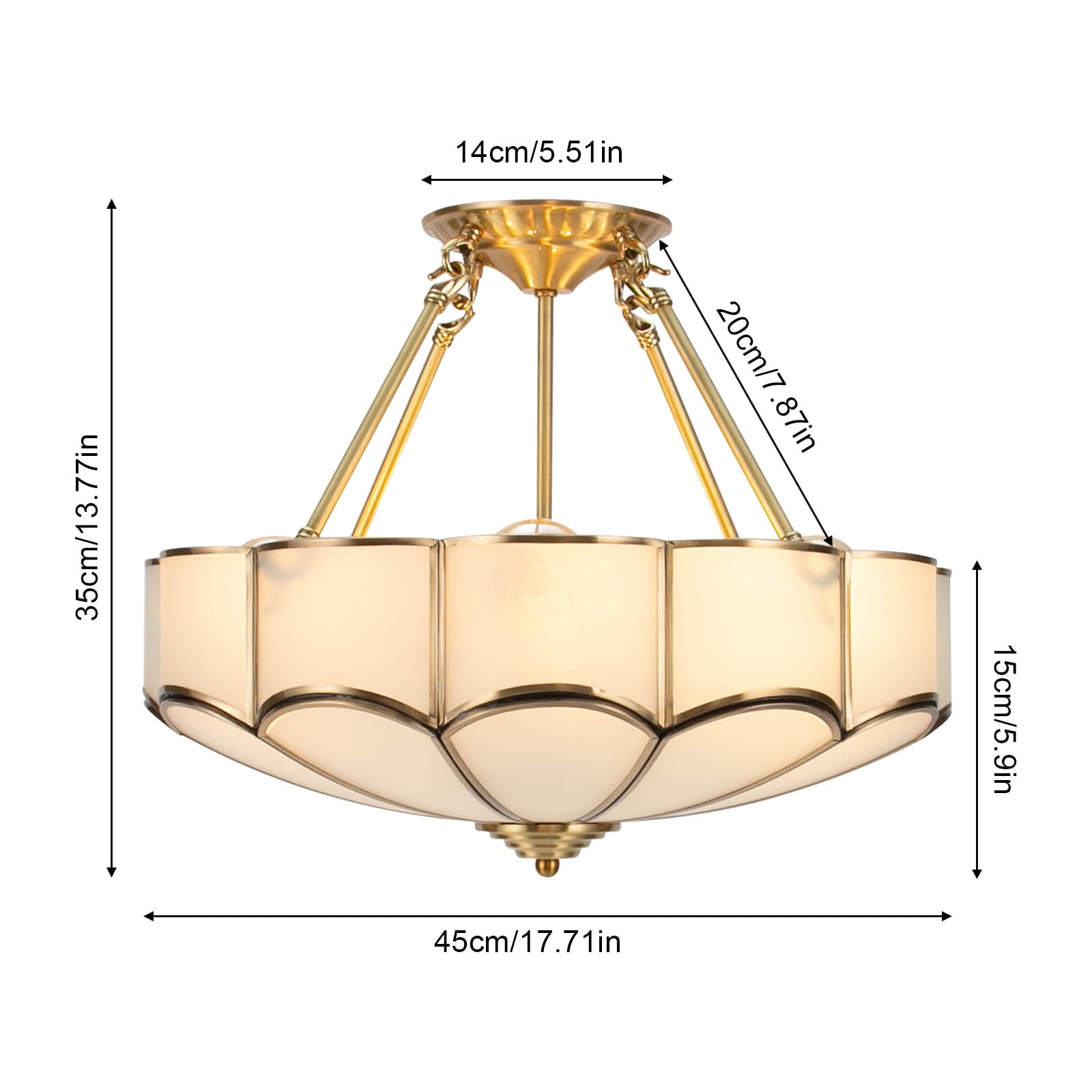 Vintage Ceiling Light Flower Shape Ceiling Light Glass Ceiling Light 17.72*5.9in