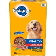 PEDIGREE VITALITY+ Adult Dry Dog Food, Hearty Beef and Vegetable, 8kg Bag