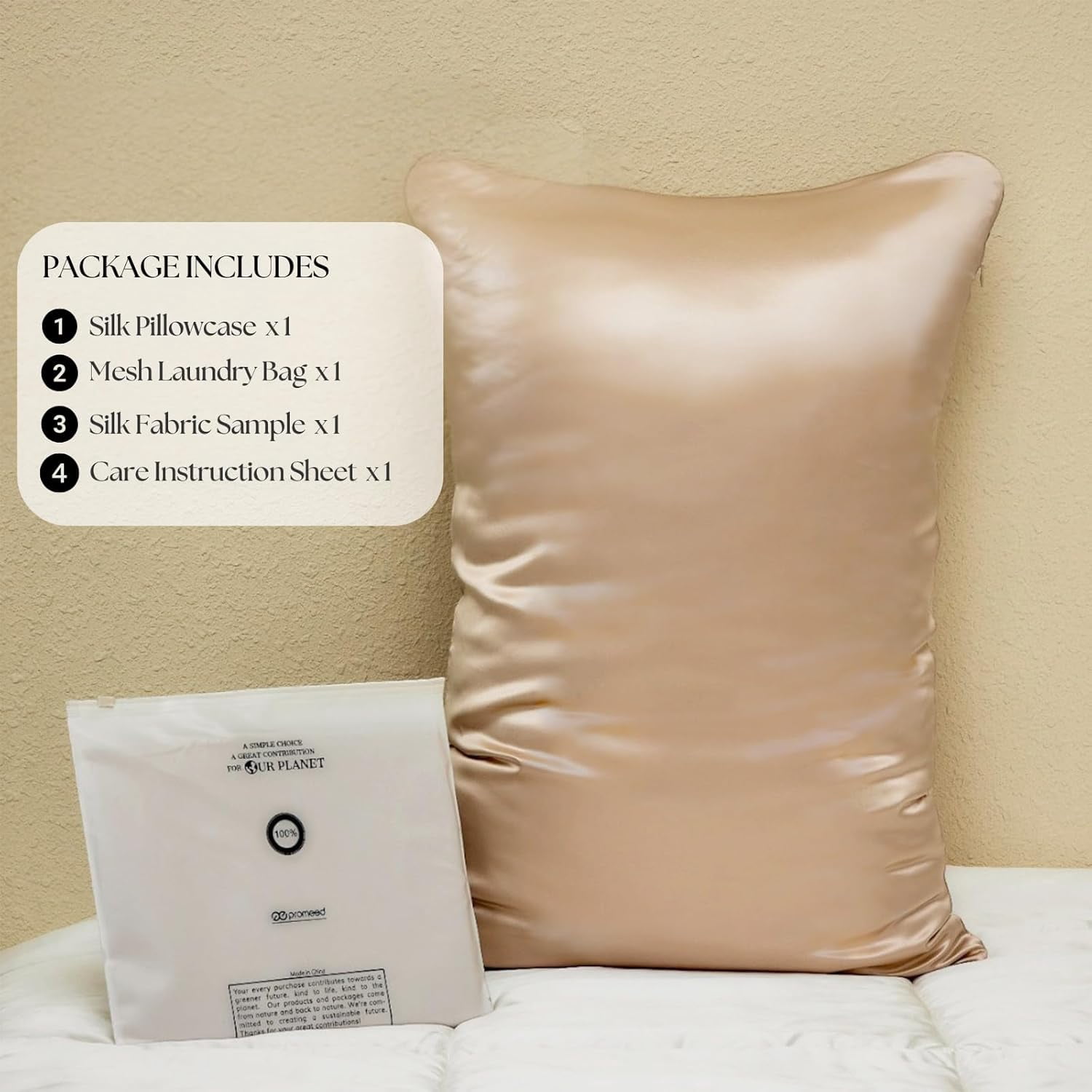 PROMEED Hyaluronic Acid Silk Pillowcase 100% Mulberry, Ultra-Hydrating 23 Momme Silk Pillow Case for Hair and Skin, Grade 6A+, Lock in Moisture Overnight (Champagne, Queen-20 x30)