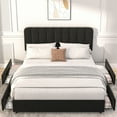 thumbnail image 2 of VECELO Full Size Bed Frame with 4 Storage Drawers, Modern Upholstered Platform Bed Frame with Adjustable Headboard, No Box Spring Needed, Black, 2 of 11