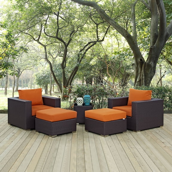 Modway Convene 5 Piece Outdoor Patio Sectional Set in Espresso Orange