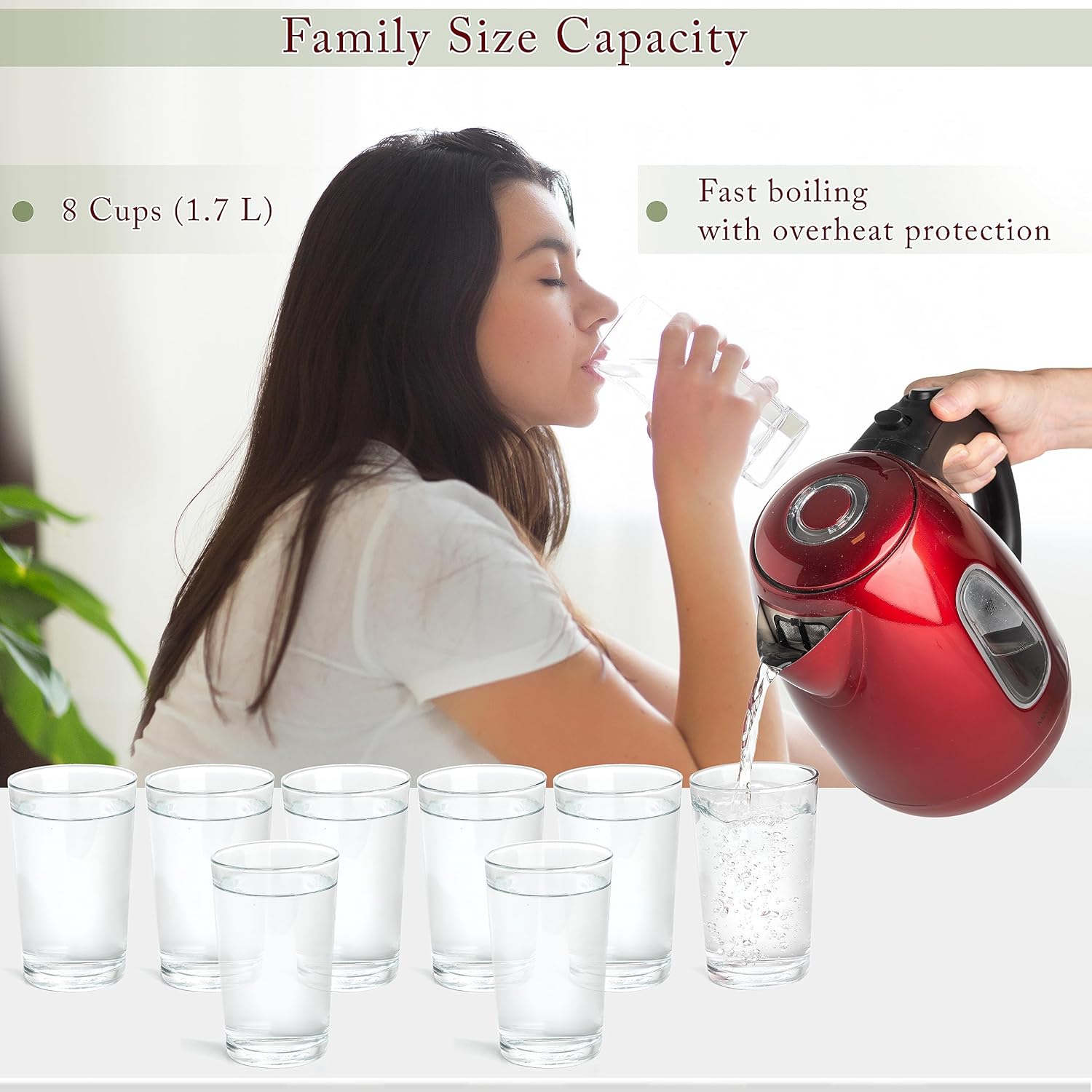 Mixpresso Stainless Steel Electric Kettle, Red, 1.7L photo 3