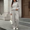 thumbnail image 4 of AINIYS Women's 2 Piece Outfits Sweater Set Wide Leg Pants High Neck Pullover Solid Color Sweater Sweatsuit Loungewear Fall Clothes Gray S, 4 of 8