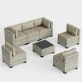 thumbnail image 7 of 7-Piece Outdoor Patio Furniture Set, PE Wicker Rattan Sectional Sofa Conversation Set with Tempered Glass Table & Thick Cushions - All-Weather Garden, Backyard Furniture,Beige, 7 of 7