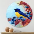 thumbnail image 2 of Designart 'Bright Bird Bullfinch Sitting On A Branch of Berries I' Traditional Circle Metal Wall Art 23x23 - Disc of 23, 2 of 5