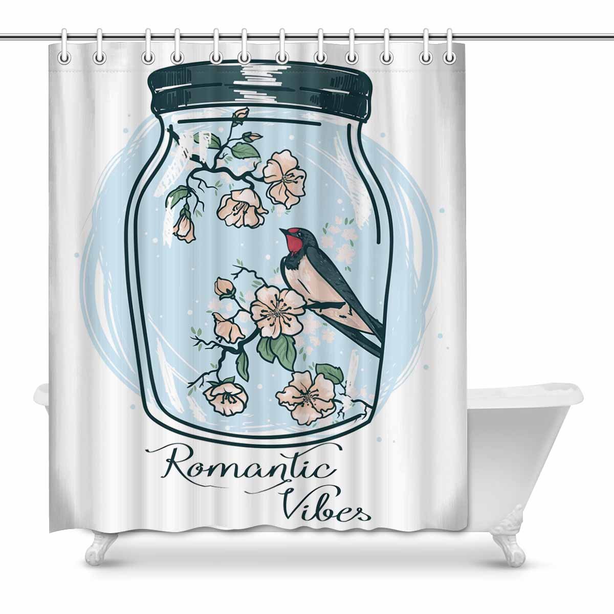 Pop Romantic Vibes Magical Jar With Blooming Branches And Bird Shower Curtain Bathroom Decor Set 60x72 Inch Walmart Canada