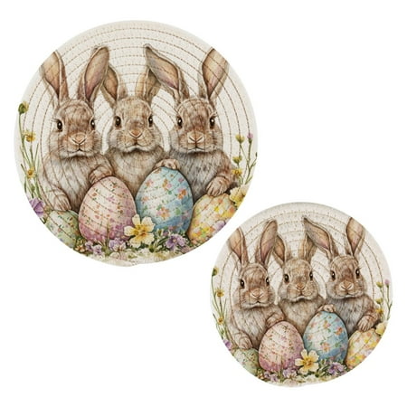 

Cotton Rope Pot Holder Set of 2 Kitchen Trivets Three Cute Bunnies Potholdersfor Hot Pans & Dishes