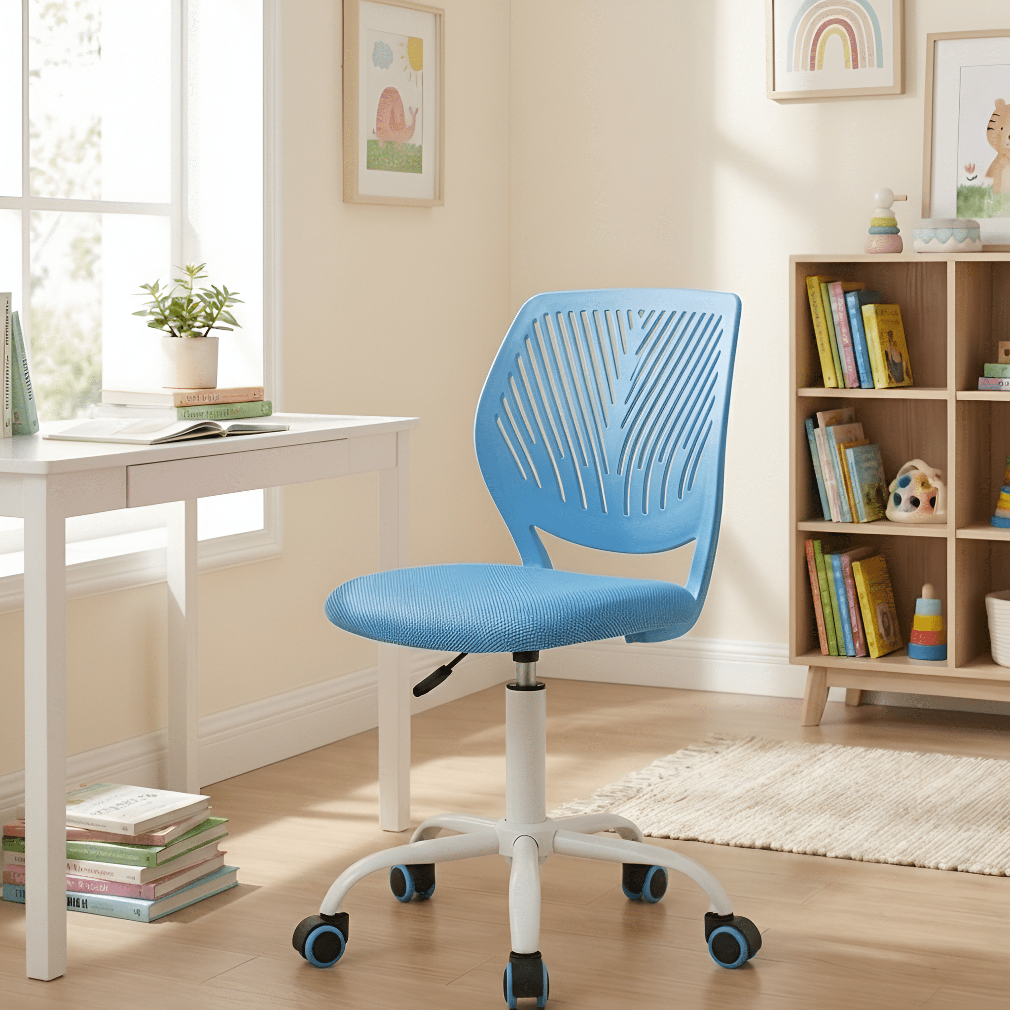 Homy Casa Adjustable Design Computer Mesh Seat Task Desk Swivel Armless Children Study Office Chair, Blue