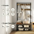 thumbnail image 3 of Industrial Style Hall Tree with Shoe Storage and Bench, 11 Removable Hooks for Entryway Organization, Metal Frame and Wood Shelves, Rustic Brown, 3 of 6