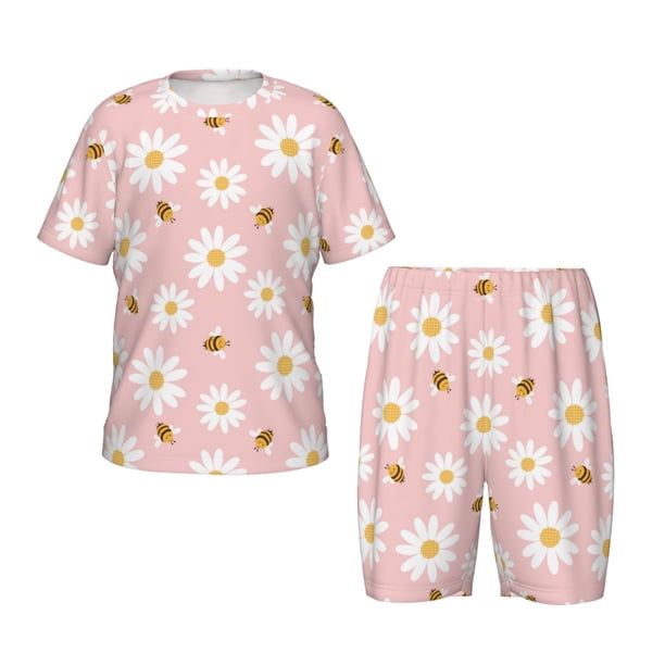 Balery Daisy And Bee Conjunto de Pijama Infantil de Manga Corta con Estampado – Ropa de Dormir de Algodón Suave-3X-Large