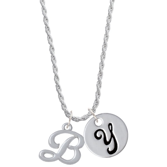 Delight Jewelry Silvertone Small Gelato Script Initial - B - Silvertone Script Initial Disc - Y - Charm Necklace, 20"+3"