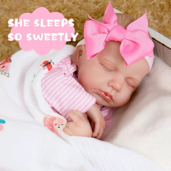iCradle Cute Lifelike Handmade Sleeping Reborn Baby Dolls Girl 19 Inch 48 cm Soft Cloth Body Painted Hair Realistic Newborn Baby Dolls with Pink Clothes for Kids Age 3 