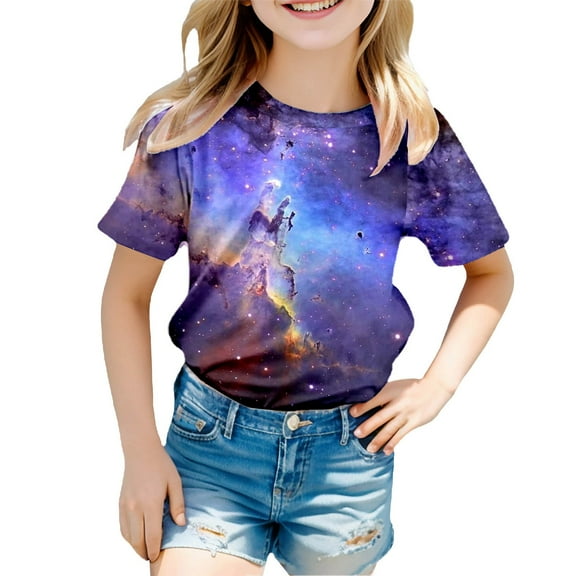 Suilloe Toddler Girls T Shirts Fashion Starry Print Round Neck Short Sleeve Top Summer Kids Girls Everyday Wear Classic Casual T-Shirts,3 -4 Years