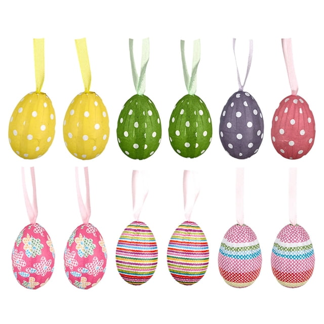 TIELUTT Polka Pattern Easter Eggs Kindergarten with Lanyard Foam Chicken and Rabbit Colorful Decorative Light Sticks for Easter Eggs Glass Window Hangings Ornament Lot Frosted Berry Picks