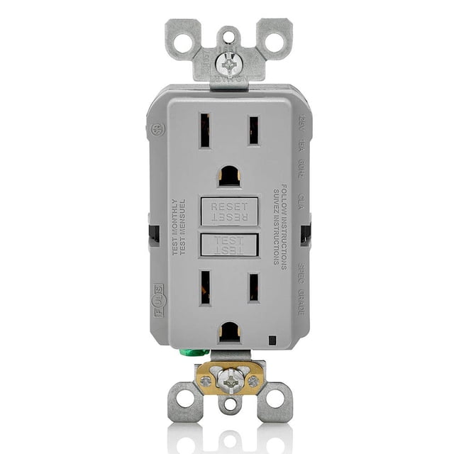 Leviton GFCI Outlet 15 Amp Autoprueba no resistente a manipulaciones con luz indicadora LED Protección contra descargas eléctricas y electrocución GFNT1-GY Gris