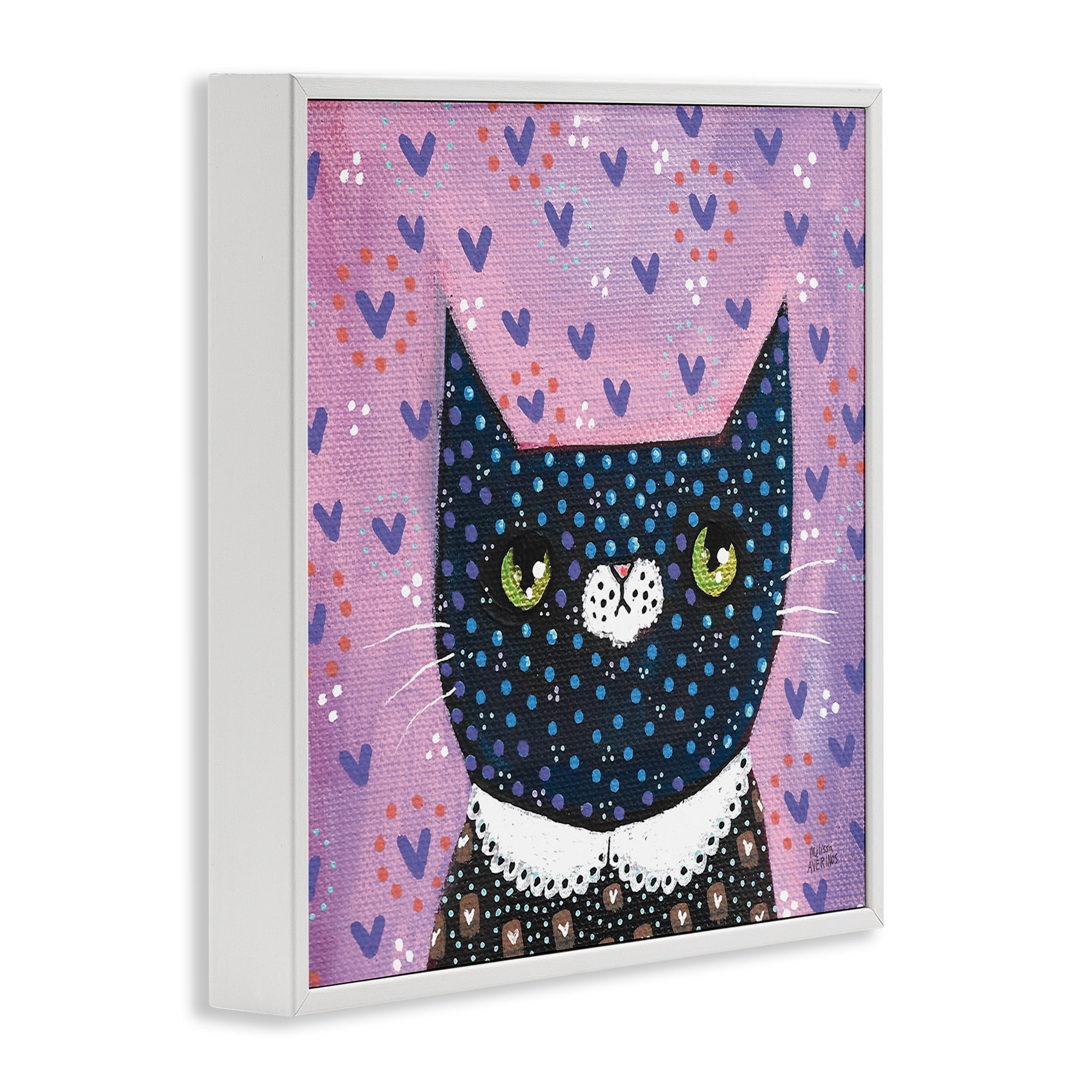 Stupell Industries Whimsical Patterned Cat Animals & Insects Painting White Framed Art Print Wall Art, 12 x 12
