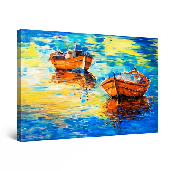 Startonight Canvas Wall Art Two Boats Yellow Blue Painting, Framed 24" x 36" 