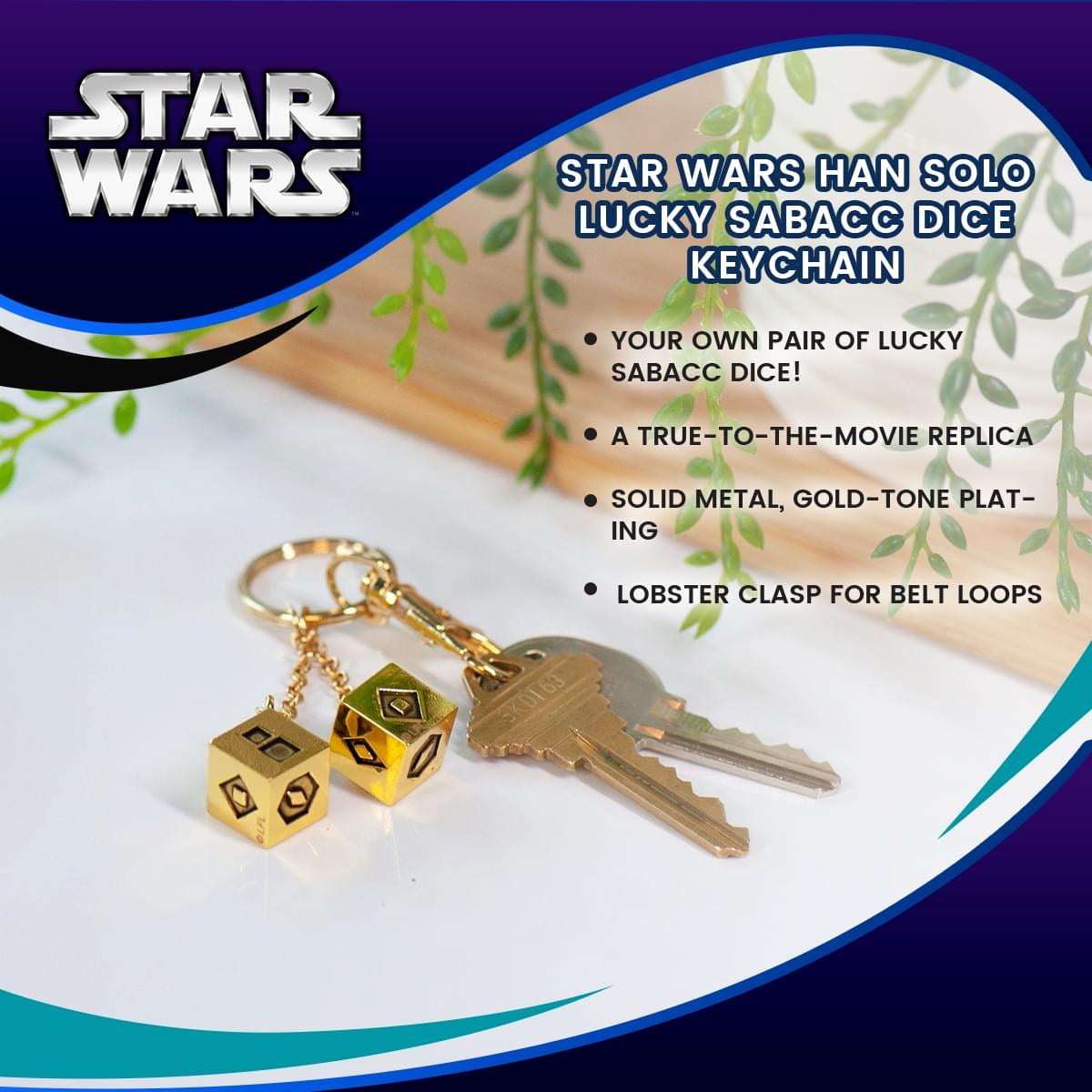 Keychain Star Wars Dés de Han Solo Lucky Dice Porte Clés NEUF en Métal 