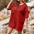 thumbnail image 6 of AherBiu Summer Casual T-Shirt Short Rompers for Women Short Sleeve Crewneck Wide Leg Jumpsuits with Pockets, 6 of 8