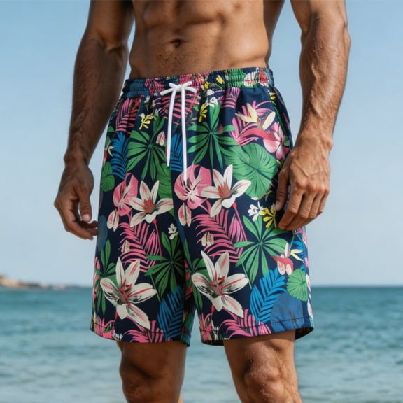 SOOMLON Quick Dry Swim Shorts Men Big and Tall Size Swim Trunks Floral Board Shorts with Pockets Drawstring Hawaiian Shorts
