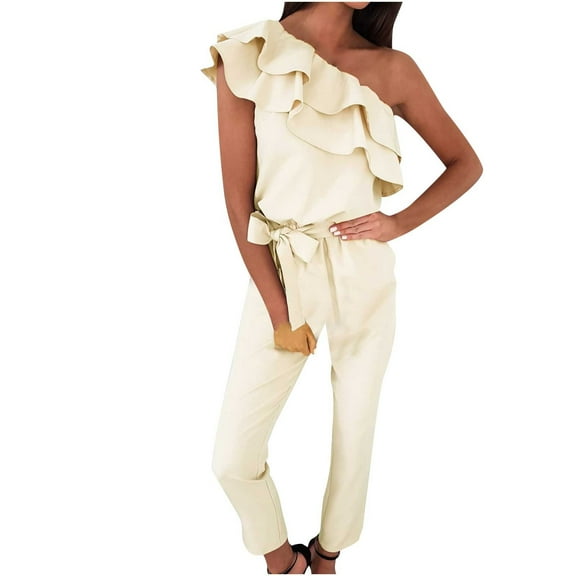 IROINNID Sleeveless Jumpsuit For Women Full-Length Fashion Bandage Cold Shoulder Suspender Cami Pants Pockets Jumpsuit