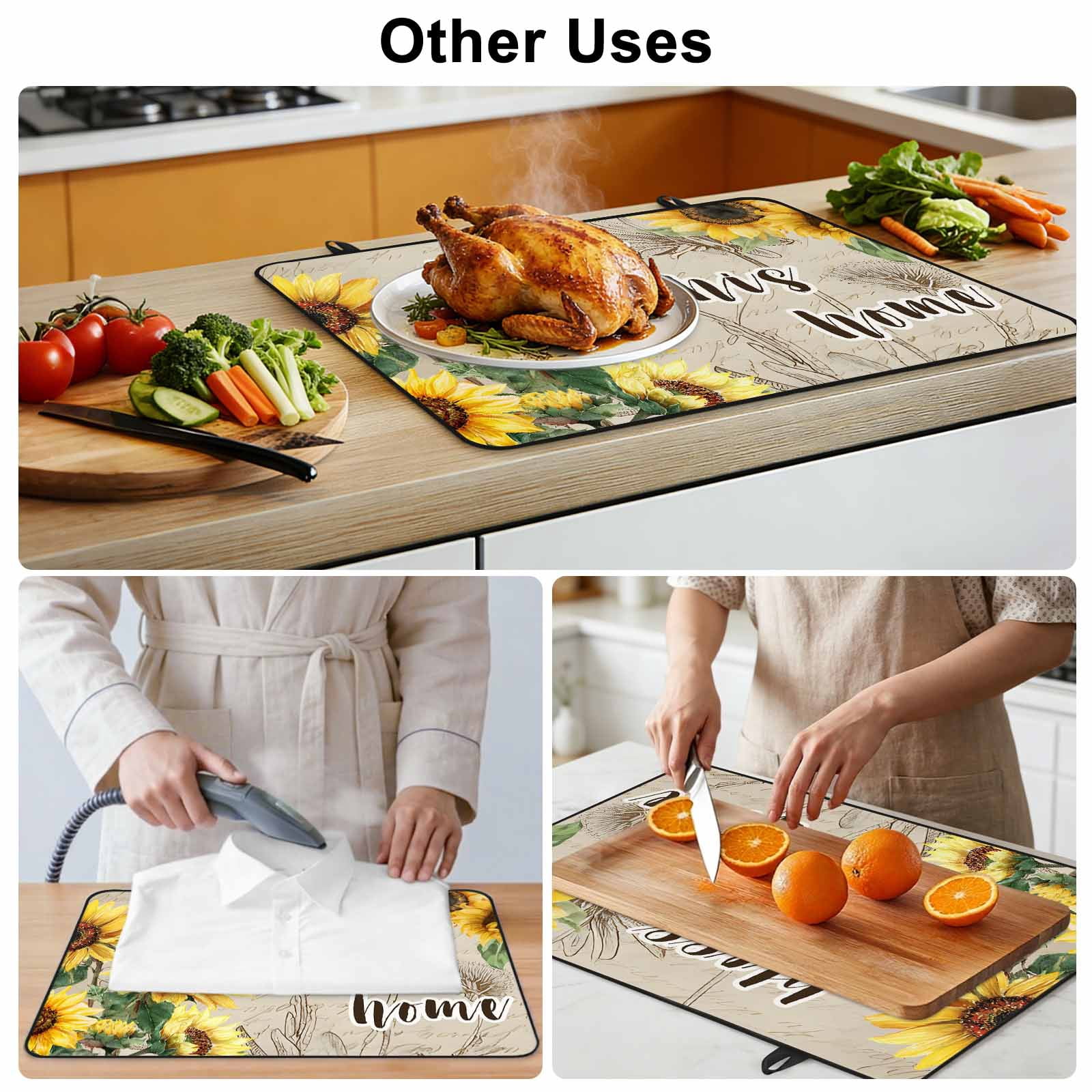 Sunflowers Stove Top Cover for Electric Stove, Heat-proof & Non Slip Glass Top Stove Cover Protector, Spring Farmhouse Flowers Dragonflies Retro Kitchen Flat Cooktop Rubber Mat 24x21 Inches