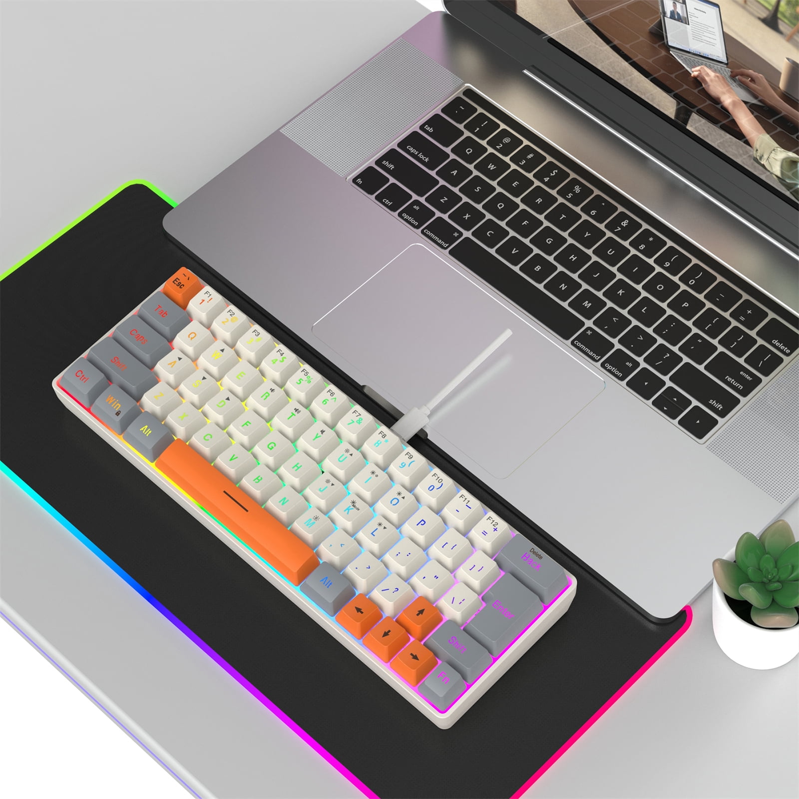 Corded Gaming Keyboard for Gamers LED Backlits LED Mechanical Keyboard 63 Key Desktop Computer Keyboard for Gaming