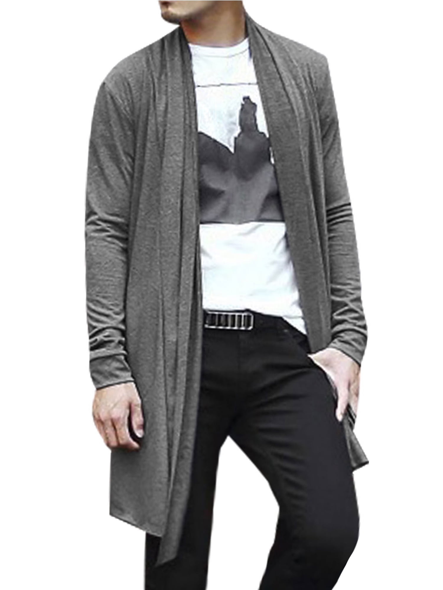 mens long open front cardigan