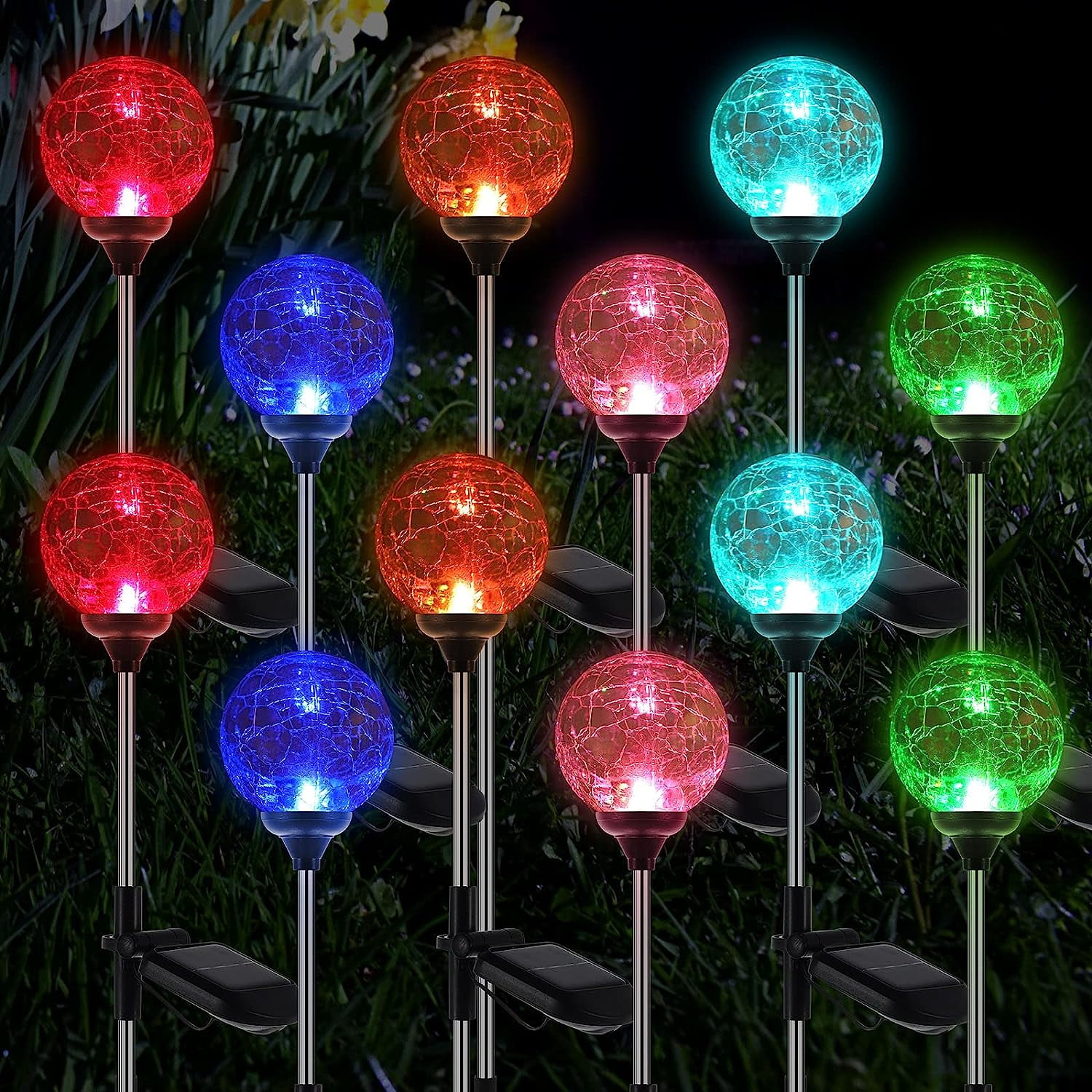 12 Piece Solar Outdoor Light LED Crackle Glass Globe Solar Globe Light Color Changing Solar