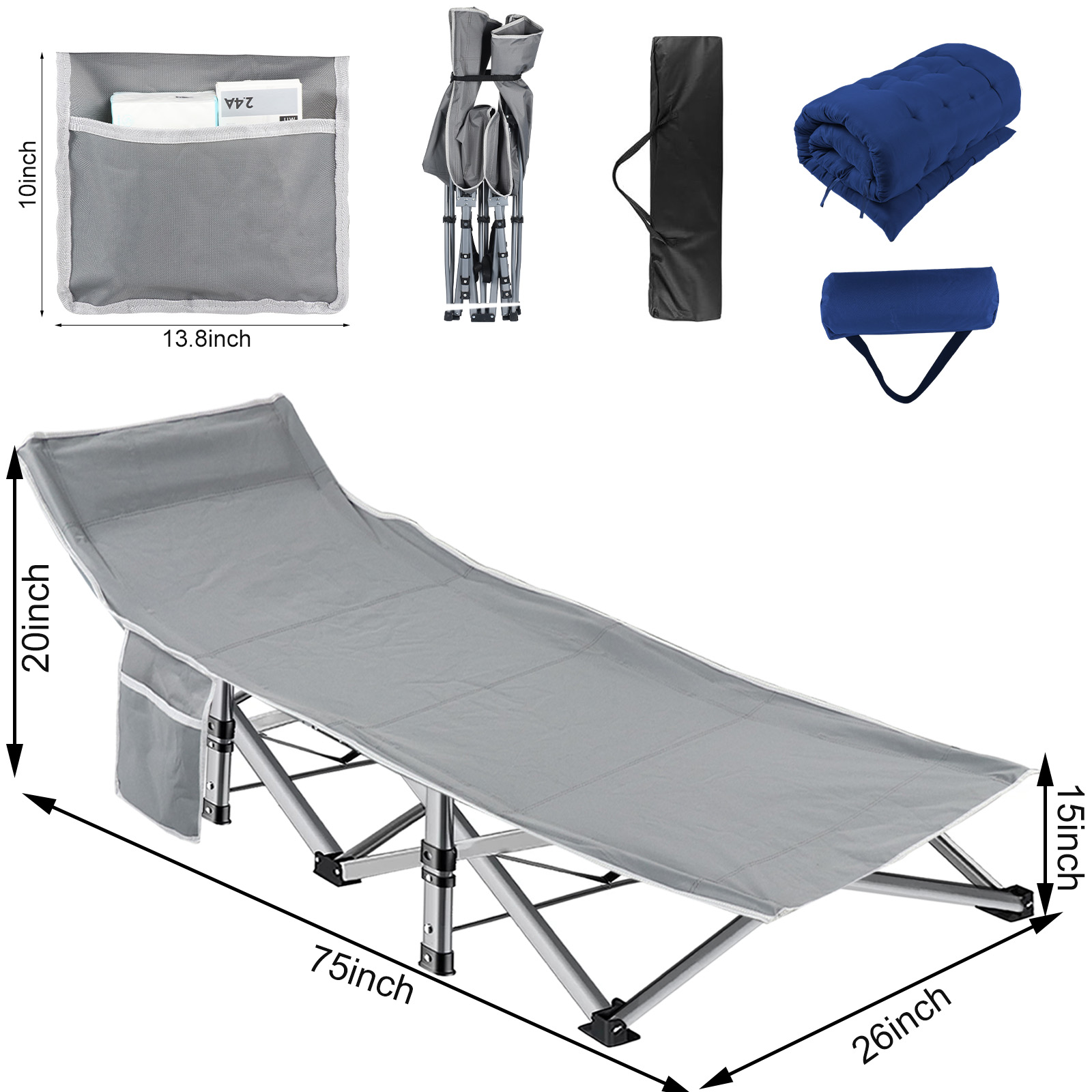 Camkey Folding Camping Cot with Pillow, 75 Inches photo 4