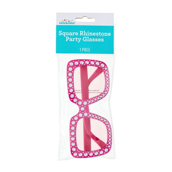 Pink Square Rhinestone Novelty Party Glasses, by Way To Celebrate