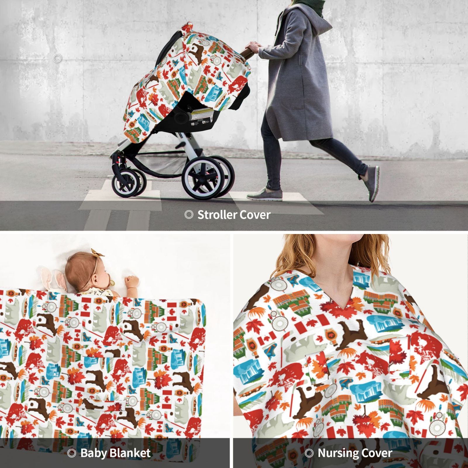 Car Seat Cover Baby - reindeer polar bear Breathable Infant Car Seat Cover for Baby Carseat, Lightweight Comfort Baby Essentials Must Haves Newborn Stuff for Girl Boy