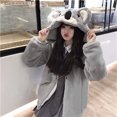 thumbnail image 2 of Warm Winter Plush Zip Hoodie with Cute 3D Cartoon Toy Koala Hat for Girl Women Gray Thick Bear Ears Loose Sweatshirt (Koala,M), 2 of 6