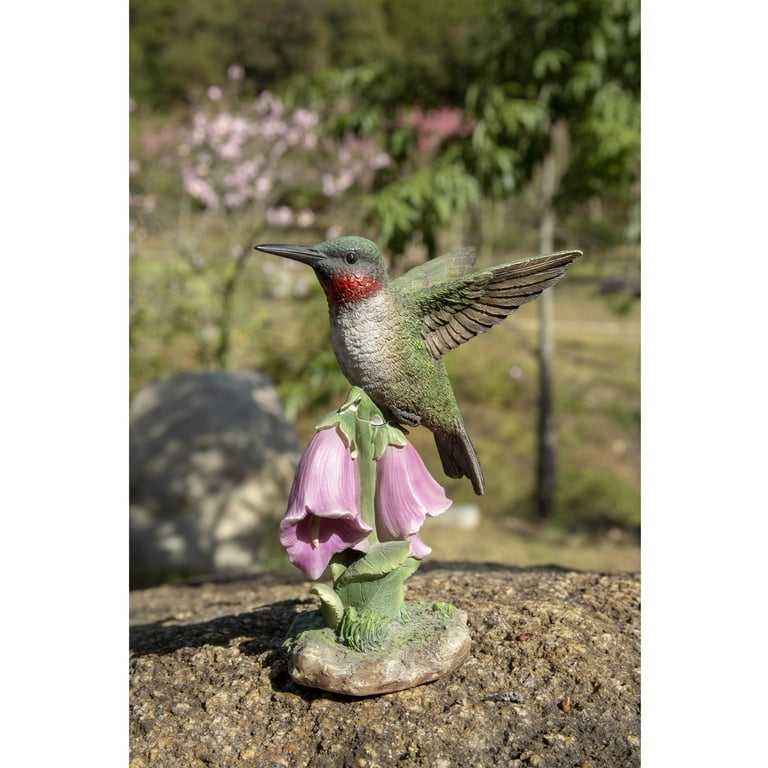 Hi-Line Gift Ltd. Hummingbird ON Foxglove Statue, Green