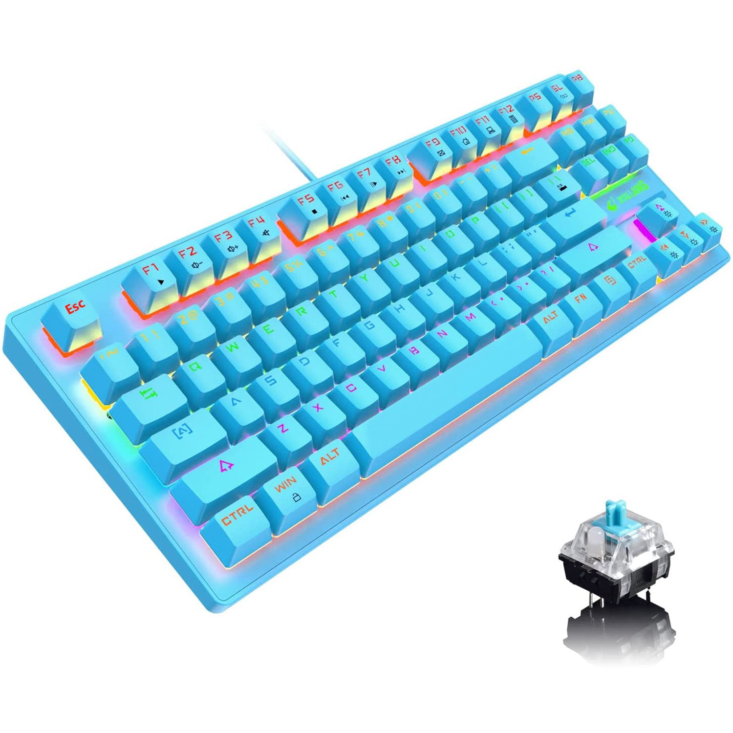 Mechanical Gaming Keyboard 87 Keys Compact Tenkeyless Rainbow LED