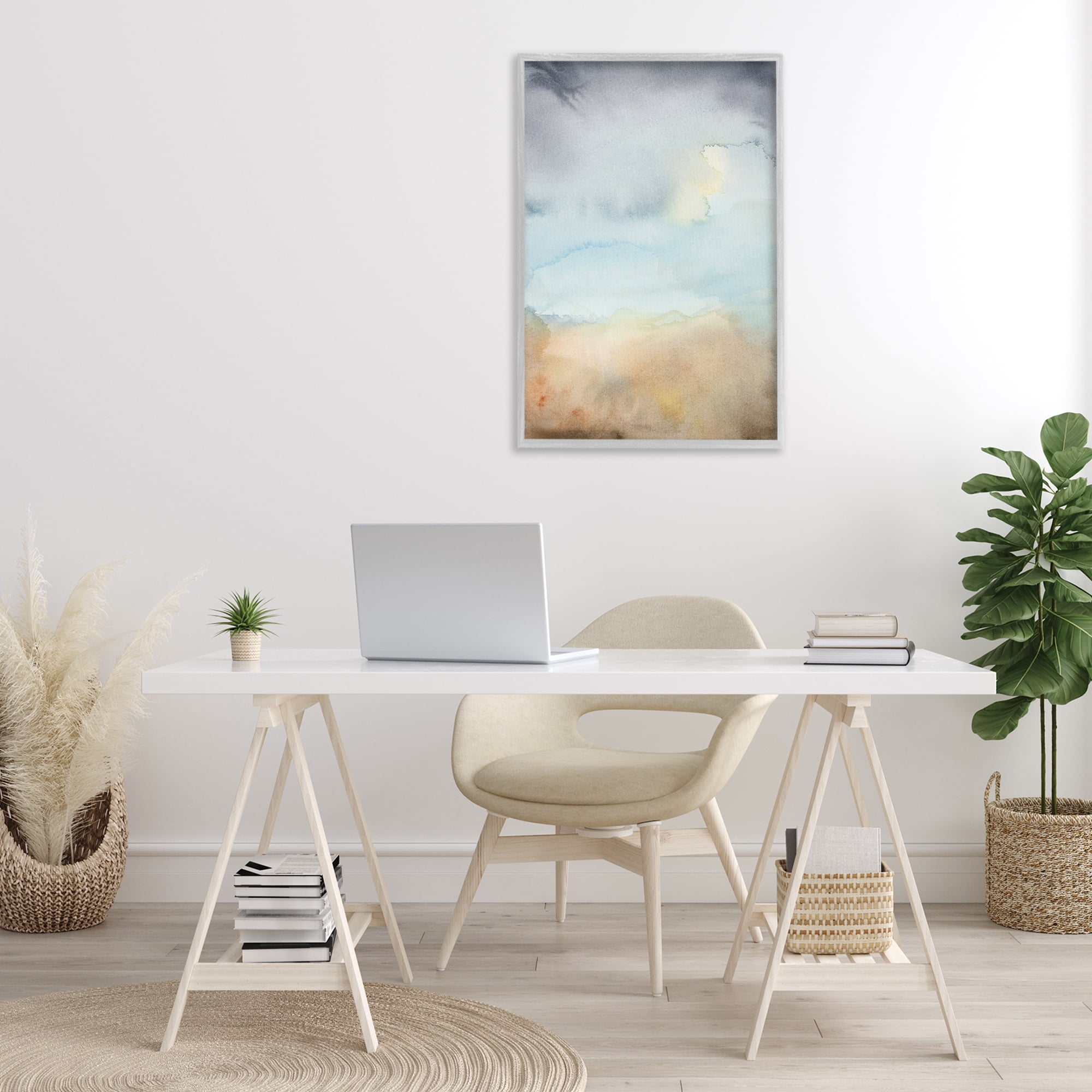 Stupell Industries Soft Fluid Landscape Abstract Painting Gray Framed Art Print Wall Art, 20 x 30