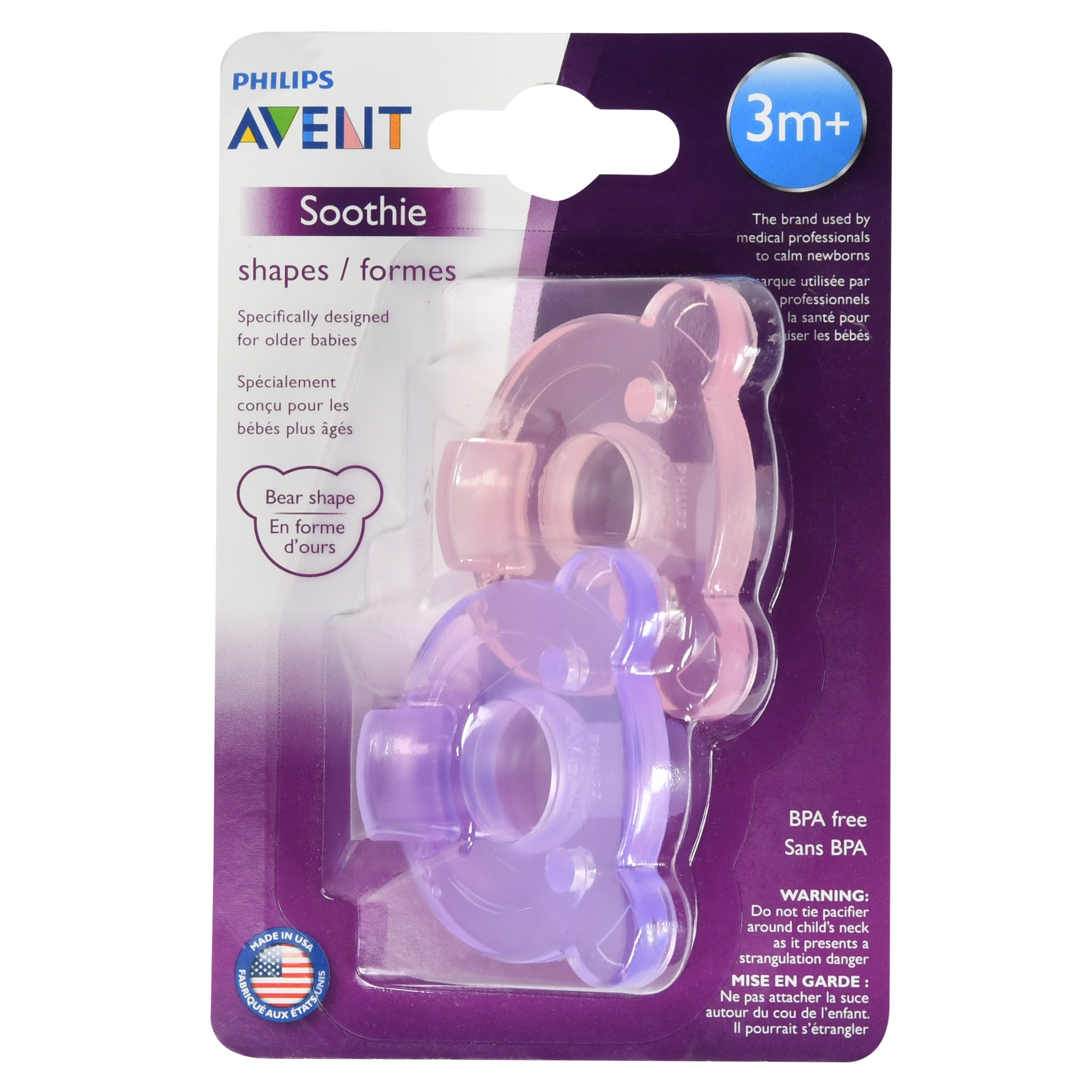 Philips Avent Soothie Bear Shape BPA Free Pacifier 2 Count Blue//Green 3m+