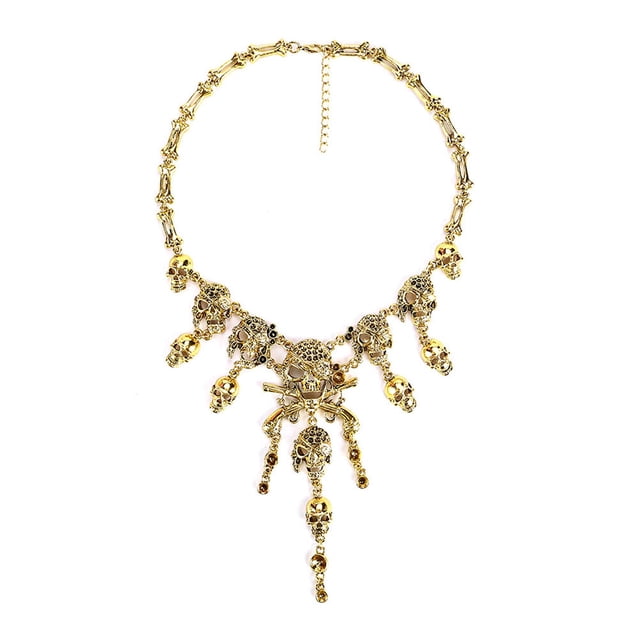 Collar de calavera pirata vintage Collar de gargantilla de declaración gótica Collar colgante (dorado)