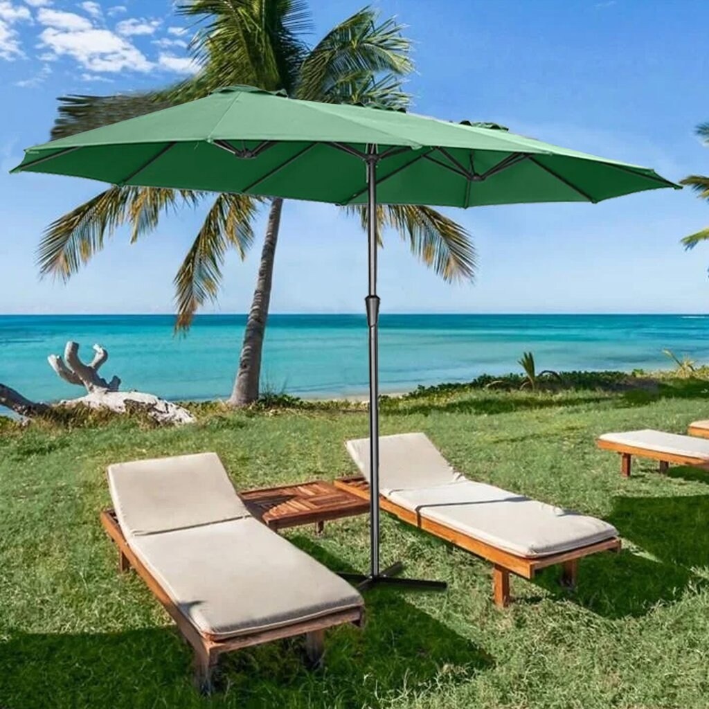Zenova 15Ft threehead patio umbrella extralarge outdoor umbrella Green